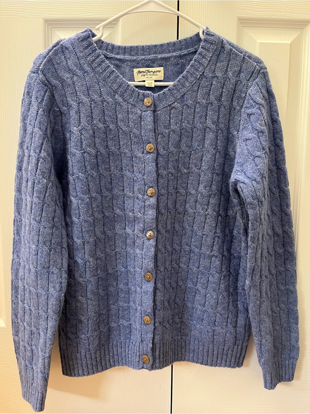 Norm Thompson Blue Cable Knit Wool Cardigan – Size XS